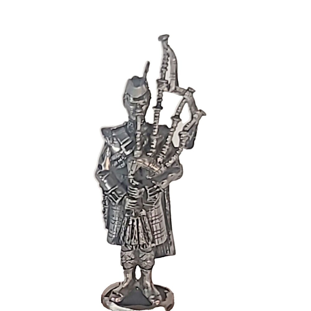 Argyll Sutherland Highlanders Pipe Pewter Figurine On Wood Base Vintage - Picture 2 of 8